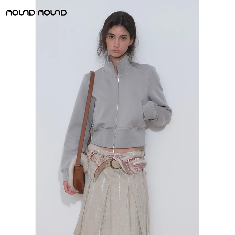 【MEDIUM WELL】nound买手店设计感休闲浮雕印花拉链卫衣女24秋冬新