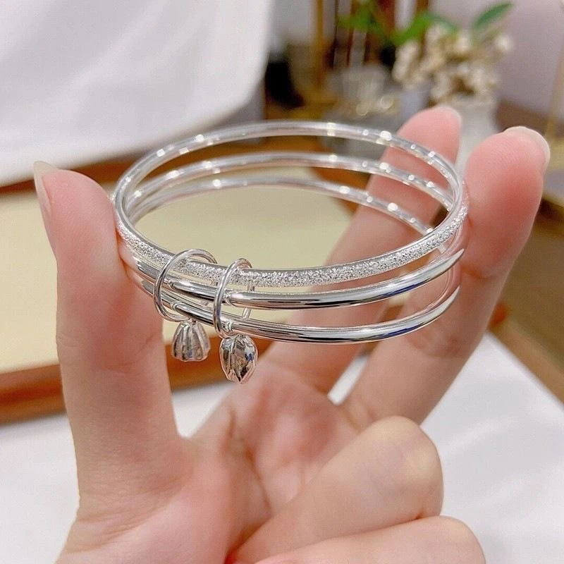 足银手镯 足银手镯 足银9999三生三世两世欢银手镯女款小众百搭