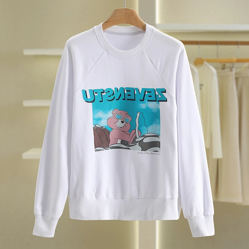 【伍莎-自营】慵懒风宽松印花圆领百搭卫衣#VZA38V012