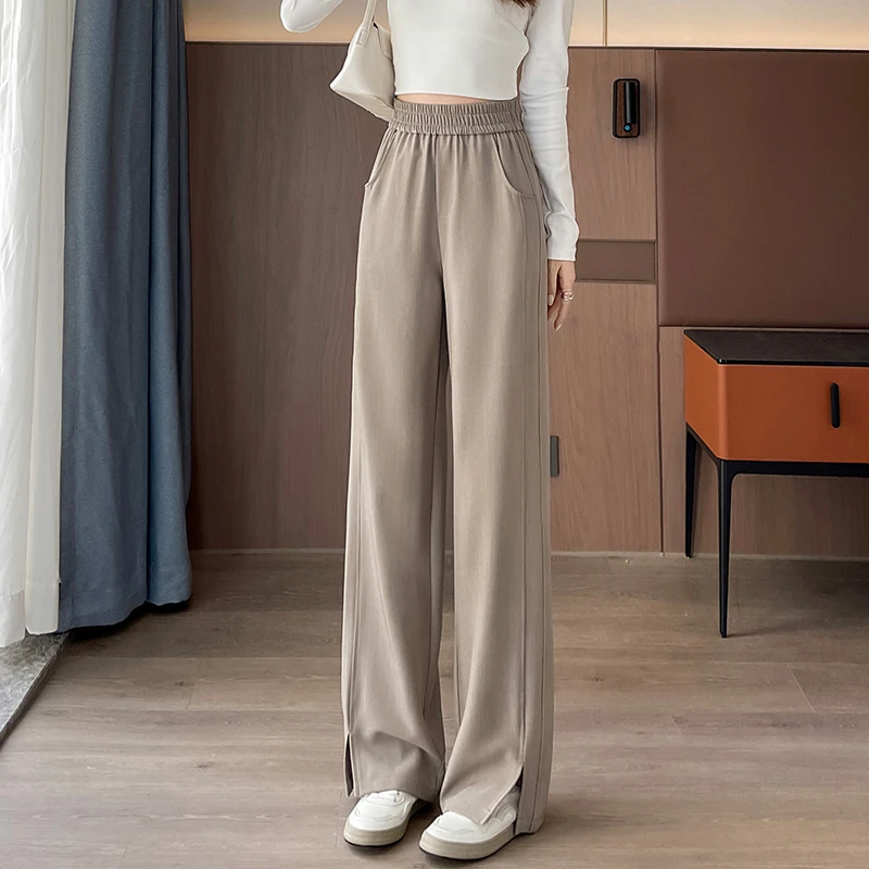 胯宽腿粗救星 慵懒显瘦丝滑垂顺 侧开叉版型高腰休闲宽松阔腿裤