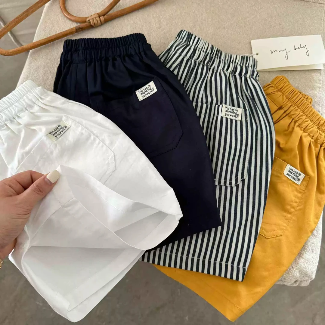 儿童短裤男薄款夏季新款小童纯色中裤条纹潮宝宝透气五分裤女外穿