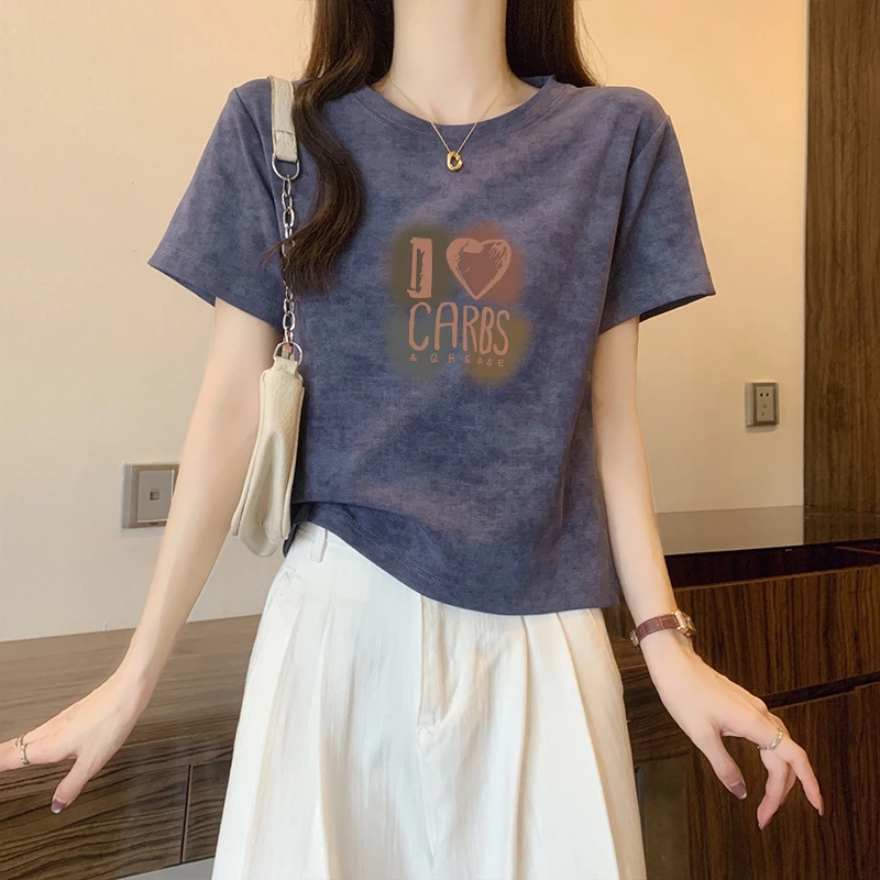 2025新款夏季正肩扎染短袖t恤女美式复古插肩设计感小众洋气上衣