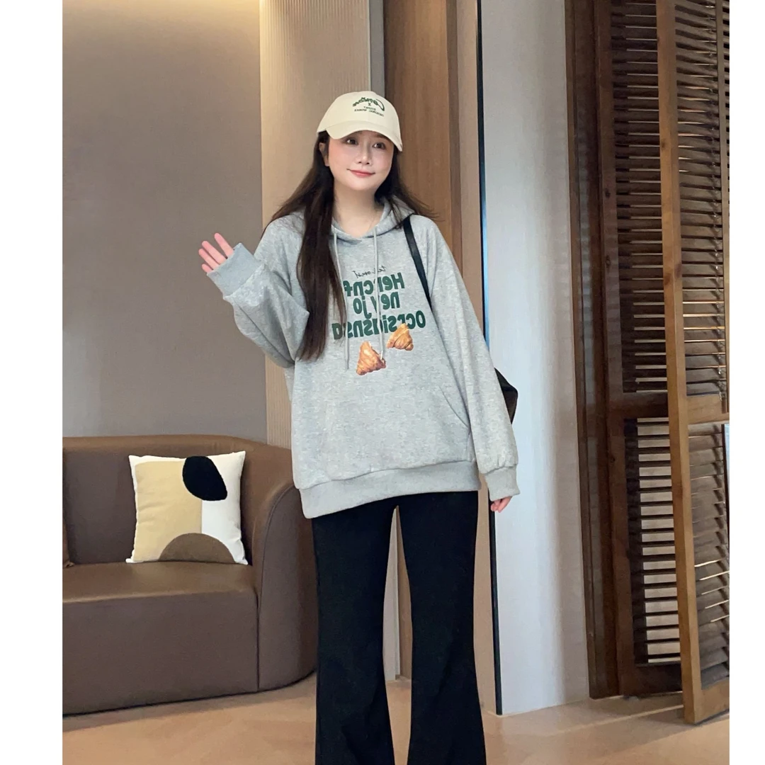 大萌萌潮流美式休闲宽松连帽卫衣秋冬微胖显瘦百搭通勤P225X17105