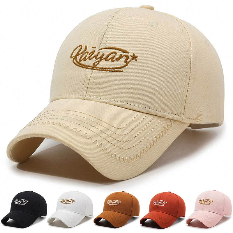 棒球帽字母刺绣硬顶男女显脸小春秋棒球帽子弯帽檐户外潮流鸭舌帽