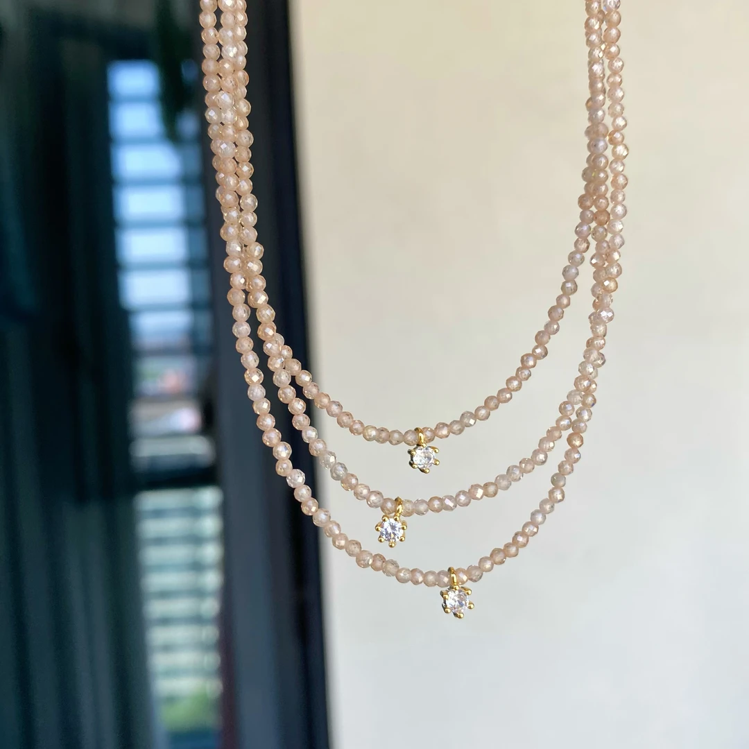 钛钢锆石项链 【晚棠】肉桂粉色甜美风串珠2025夏日清新锁骨链A30