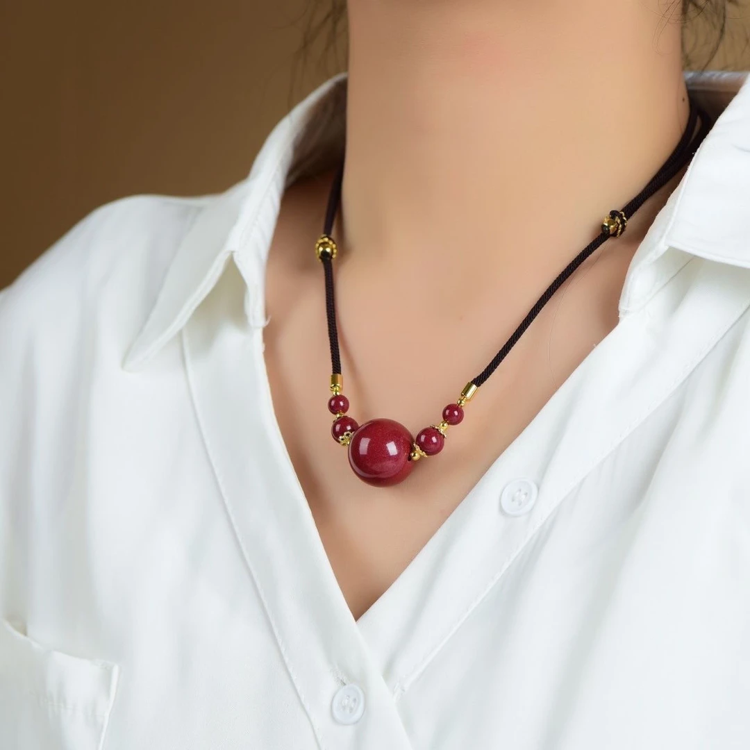 含辰砂工艺品紫金砂锁骨项链朱砂项坠晶体砂