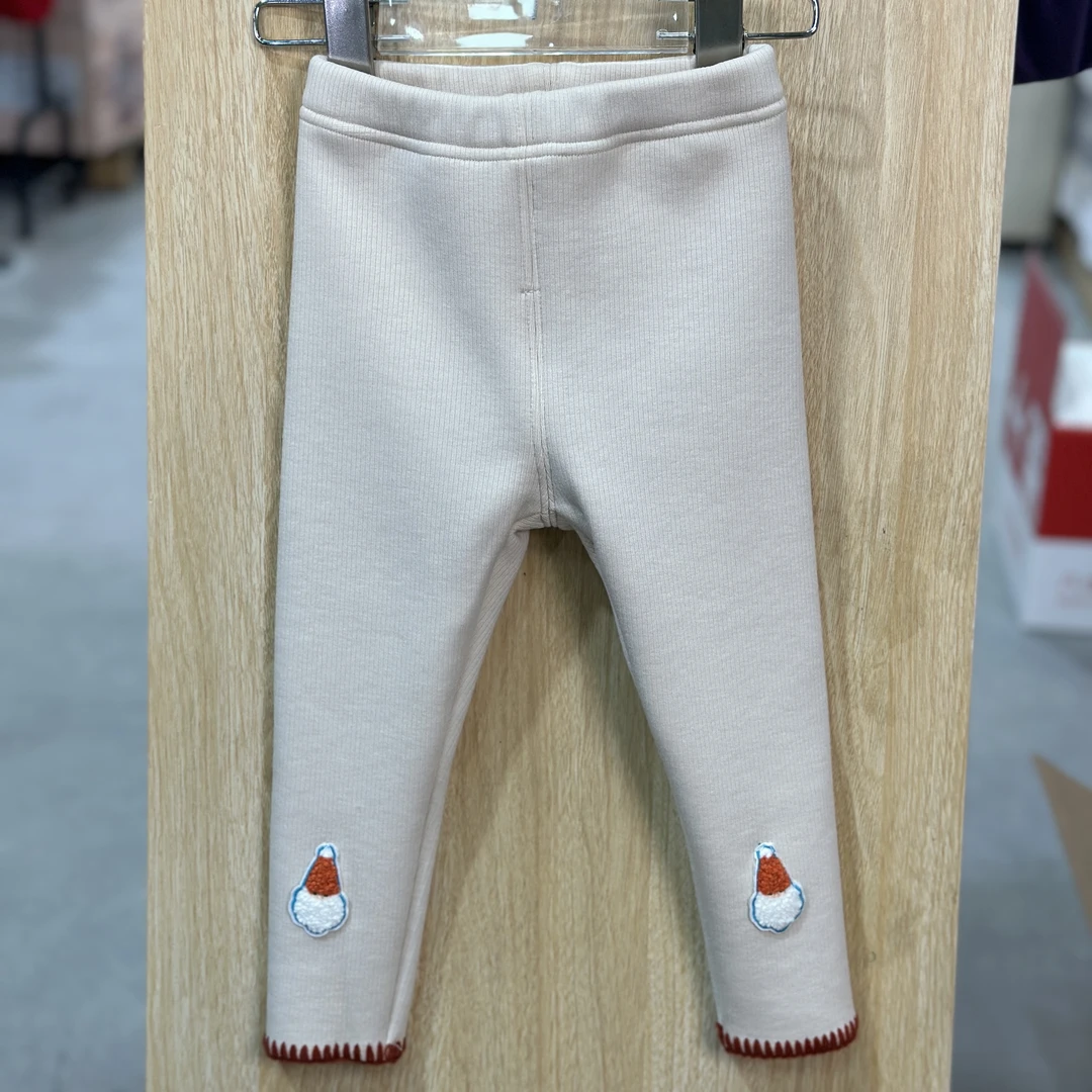 女童小圣诞刺绣裤脚横条纹加厚打底裤019
