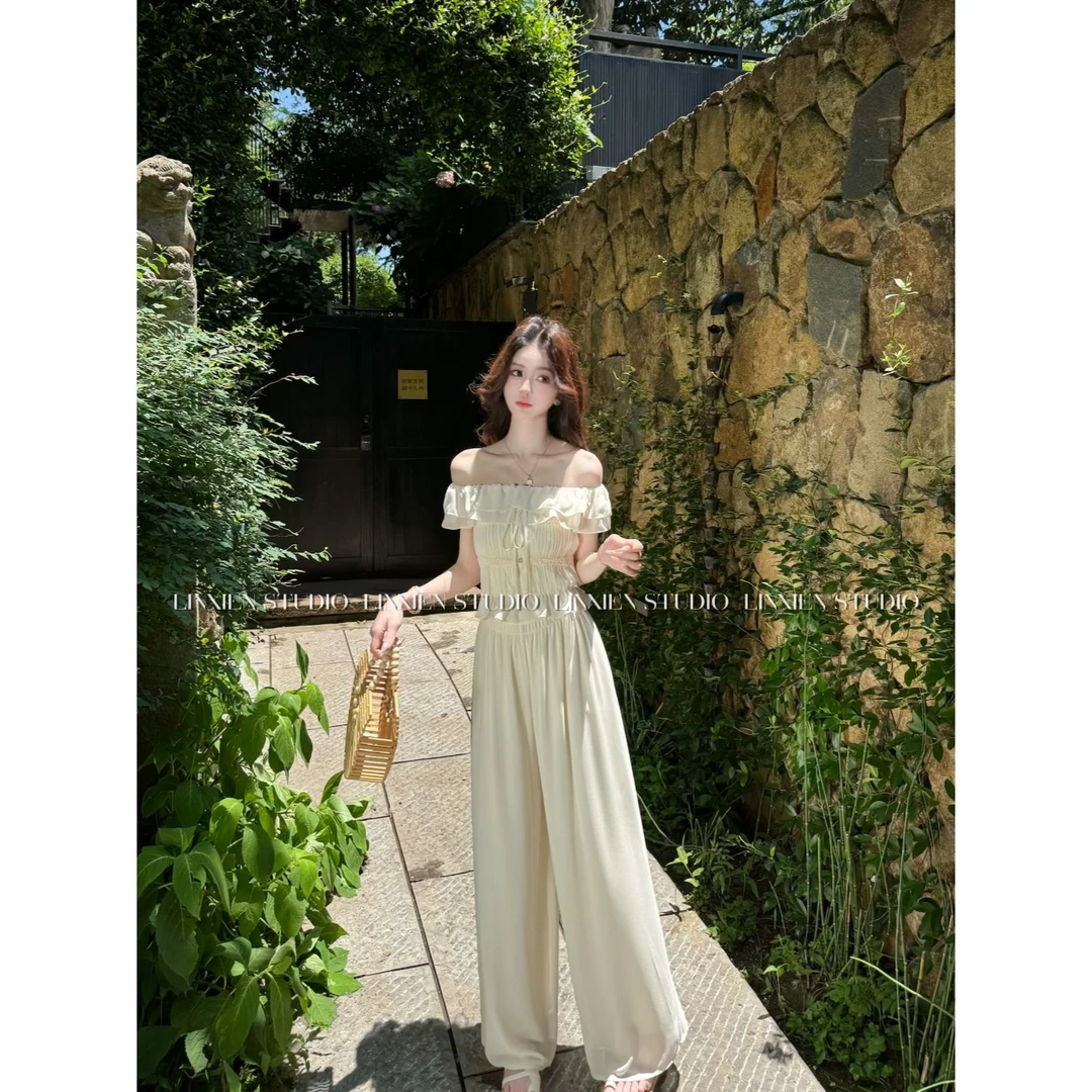 西恩定制●（少女情怀）温柔白月光松紧打揽一字肩上衣LNX5SY1611