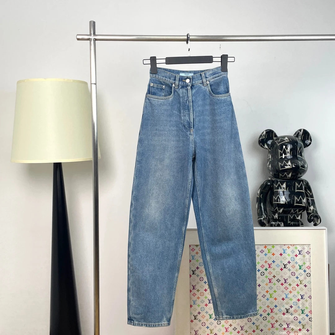 99新 Prada/普拉达 6513/蓝色logo三角标牛仔长裤/25码/99新