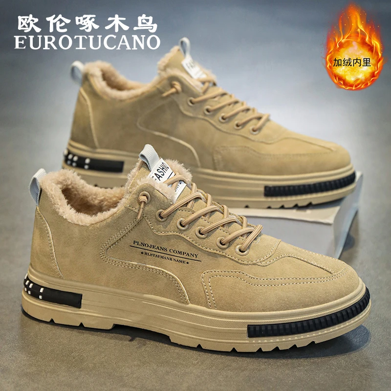 欧伦啄木鸟EUROTUCANO男鞋冬季加绒加厚棉靴男士保暖厚底休闲板鞋