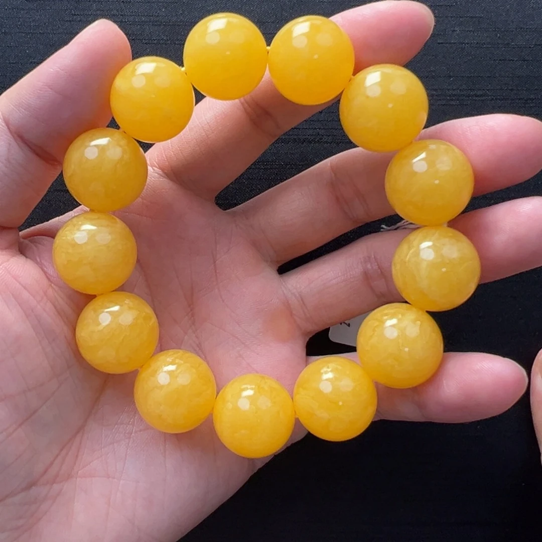 未镶嵌琥珀裸石焦皮橘浓蜡同料圆珠手串17mm