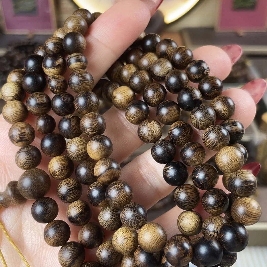 沉香手串越南芽庄老白棋玉化老料瘤疤虎斑0.8×108