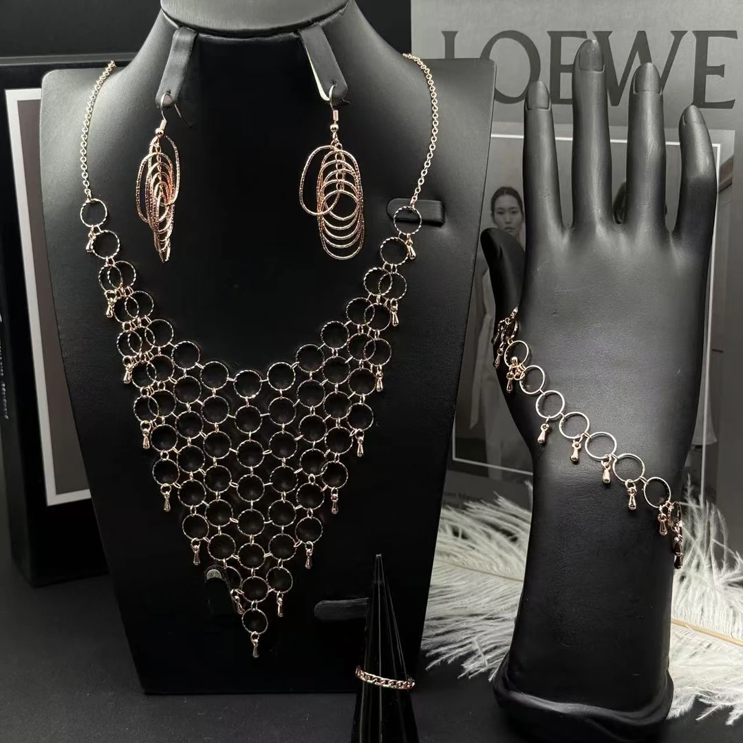 钛钢项链 Xyuer网状流苏款带手链四件套首饰套装