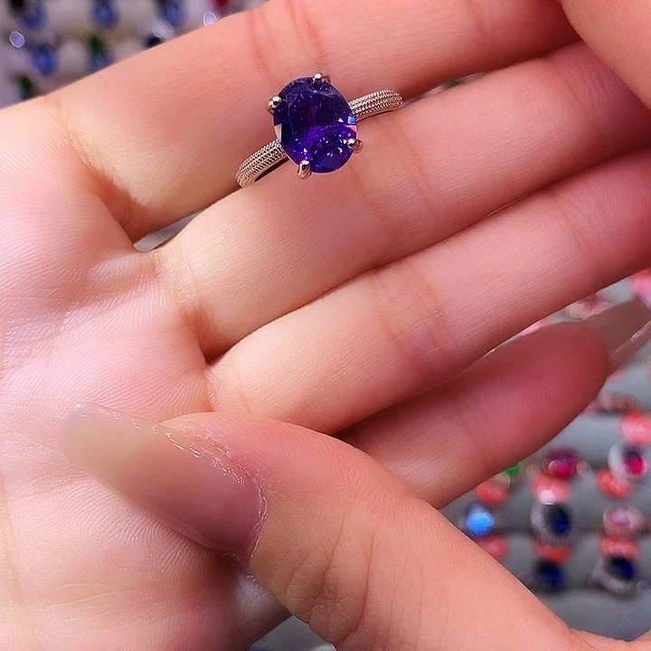 紫晶戒指银S925镶嵌戒指