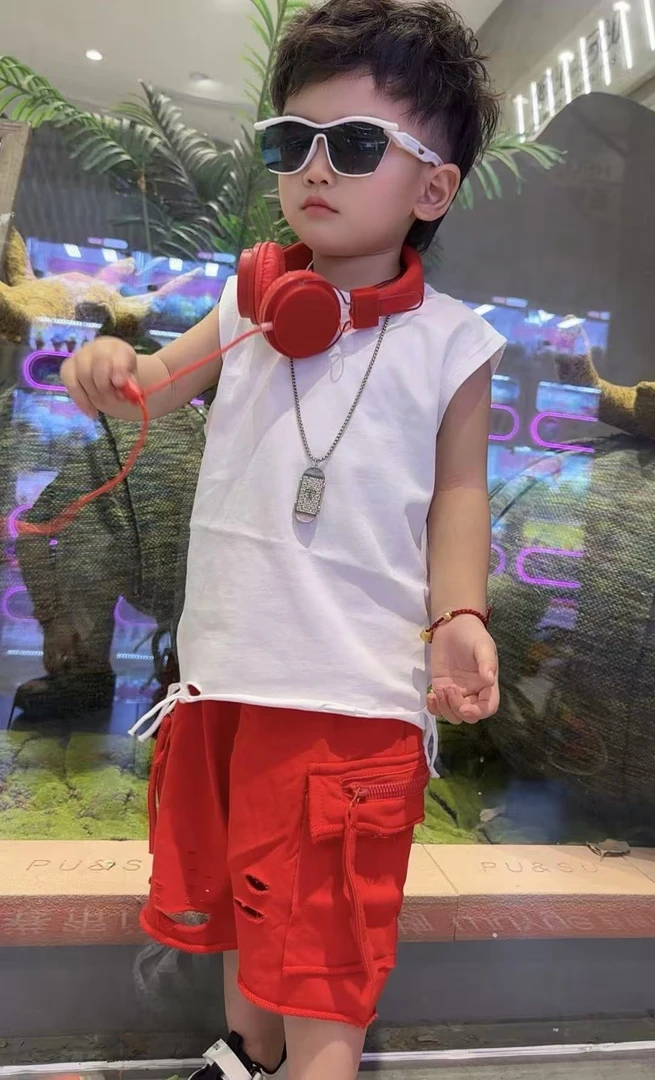 【棉逗熊品牌】2025男童韩版夏季休闲中大童百搭潮牌背心-15372