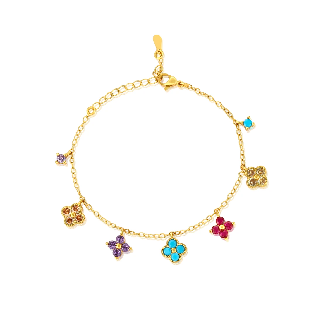 【繁花似锦】彩色乱花四叶草轻奢高定个性手链 2982