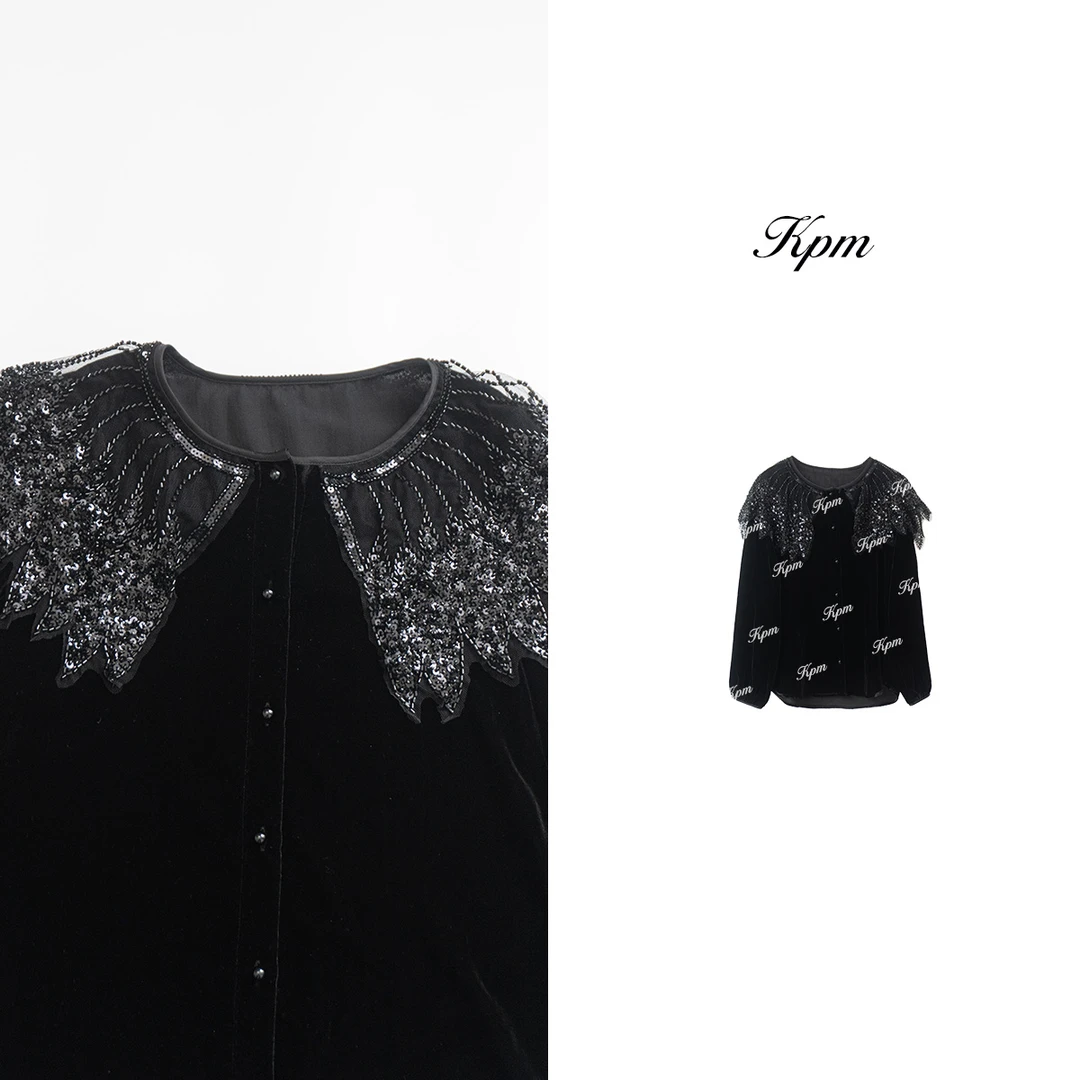 2025春季新品高级感小众设计网纱重工亮片刺绣显瘦修身衬衫JN6915