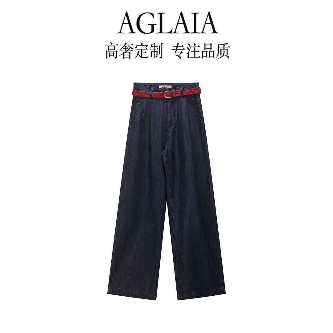 AGLAIA2026夏季新款时尚高腰显瘦宽松百搭直筒阔腿裤女牛仔裤8081