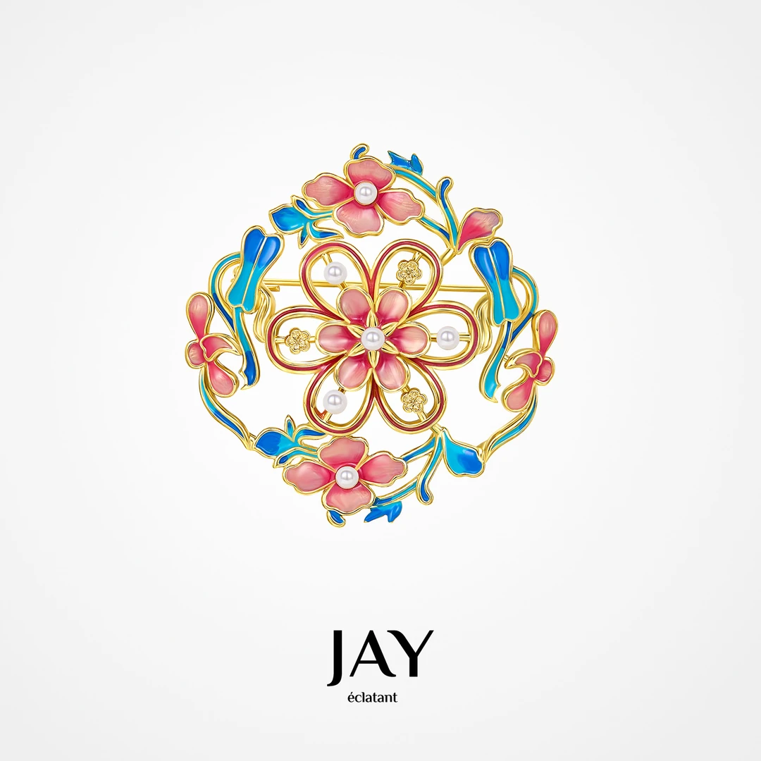 Jay 合金珐琅胸针 花窗琅锦胸针女百搭胸饰别针民族风衣服配饰