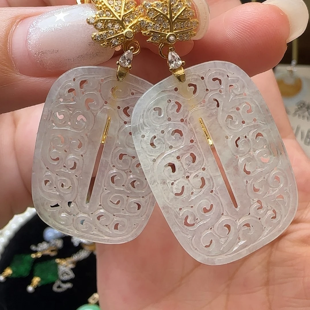 银S925镶嵌翡翠耳饰耳包款