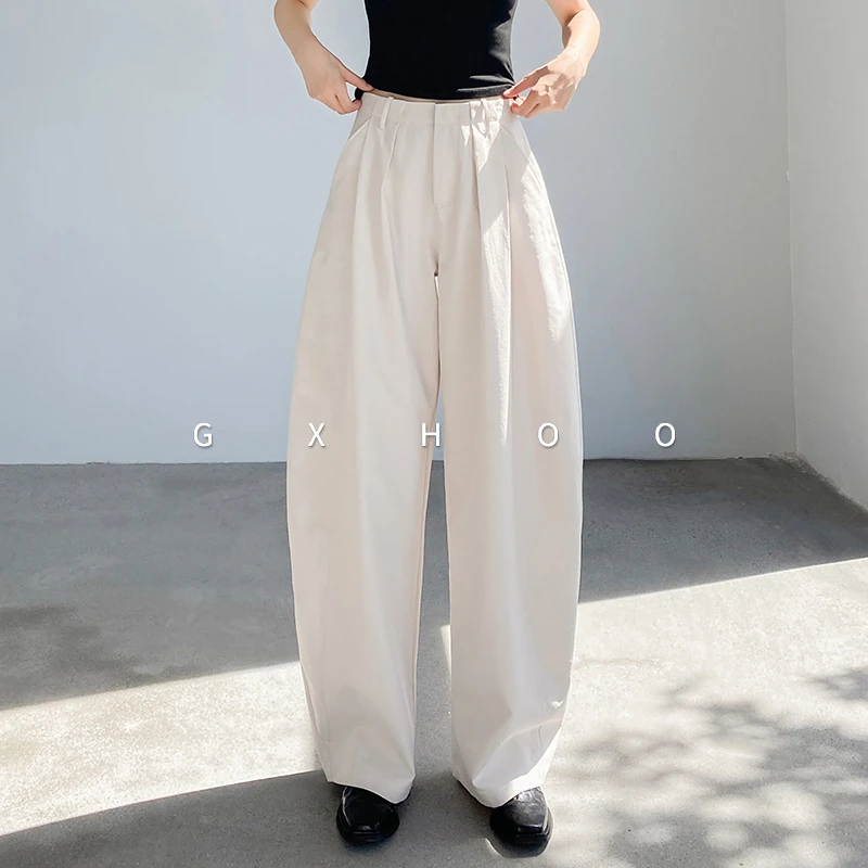 GXHOO白色高腰阔腿裤女春秋新款宽松垂感遮肉休闲显瘦百搭长裤女