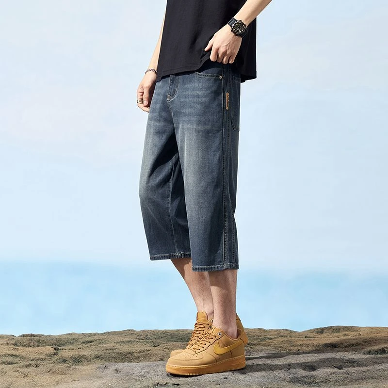 莱赛尔天丝牛仔裤男款爆款2025新款夏季弹力宽松直筒休闲7分裤子