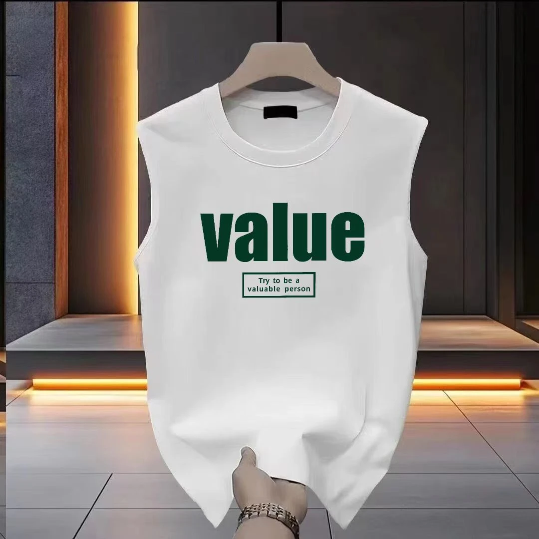 雅鹿男装重磅纯棉纯色内搭无袖T恤男夏外穿坎肩运动白色背心男士