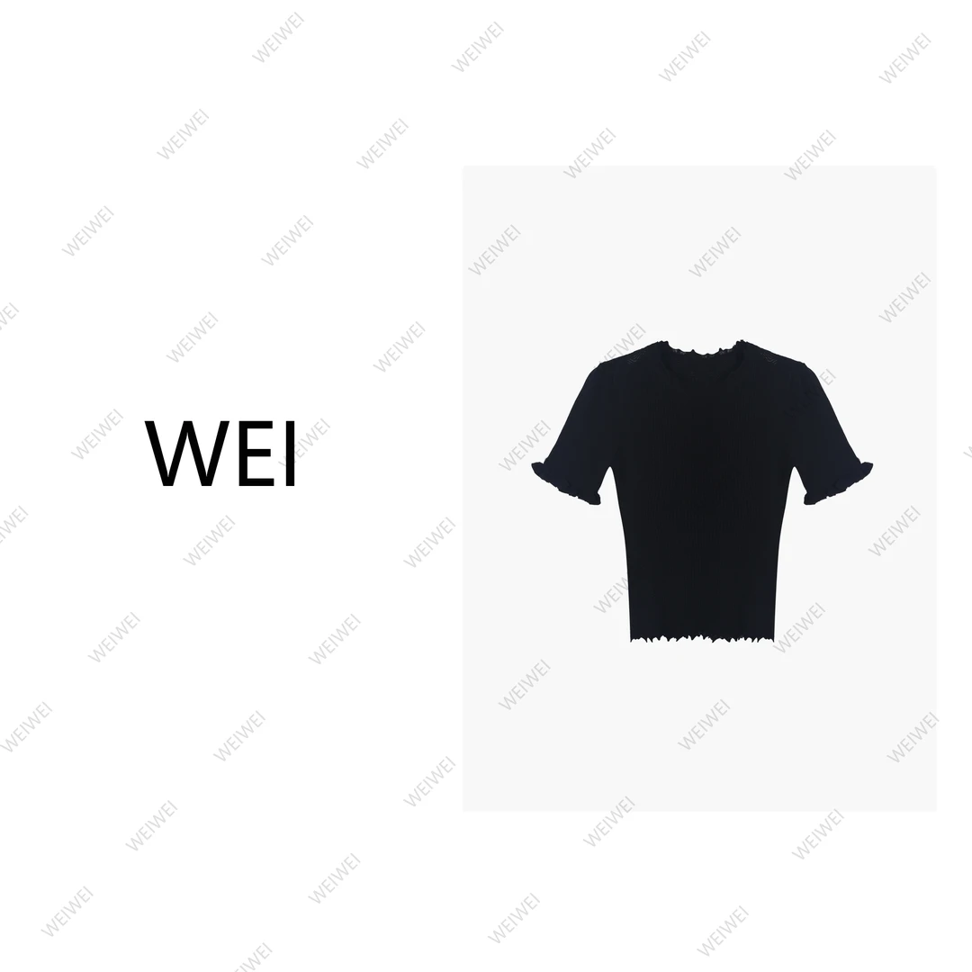 WEI【午夜】蕾丝气质时尚百搭夏季黑色镂空潮流凉感针织衫W25CZ020