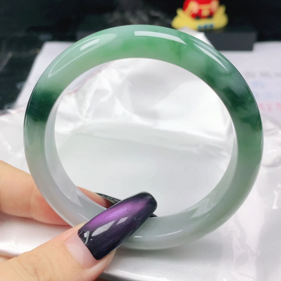 翡翠未镶嵌手镯翡翠57.3半山水飘蓝花正圈