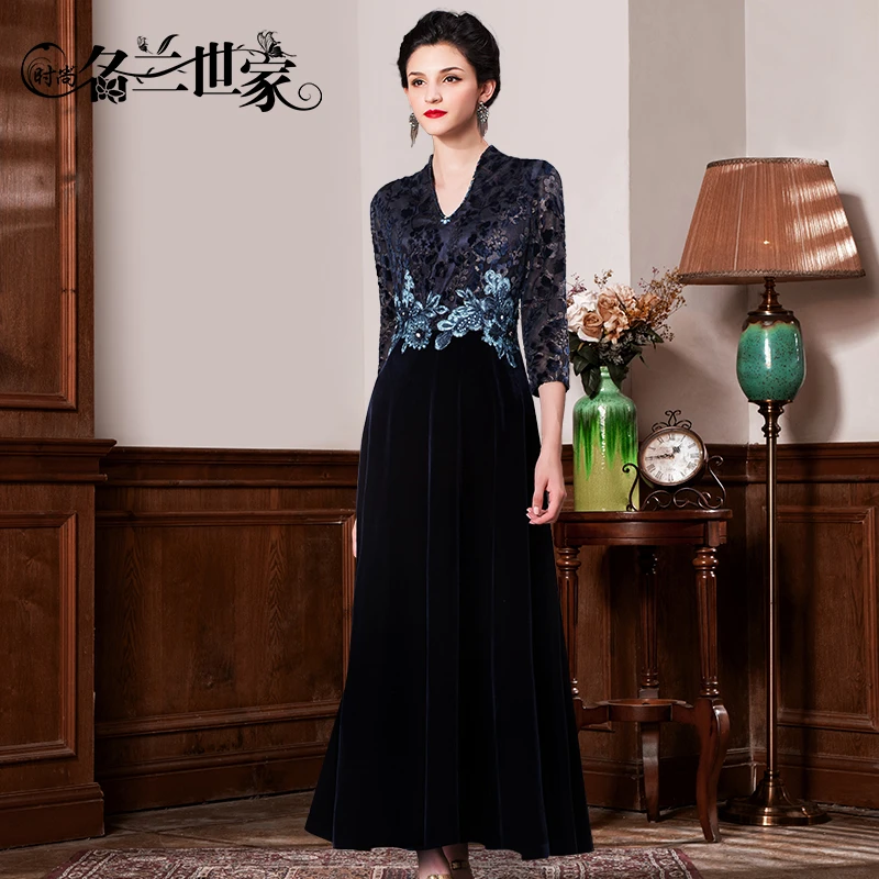 『名流』高端轻奢年会礼服裙婚宴喜婆婆装时尚连衣裙长裙MLF02C5138