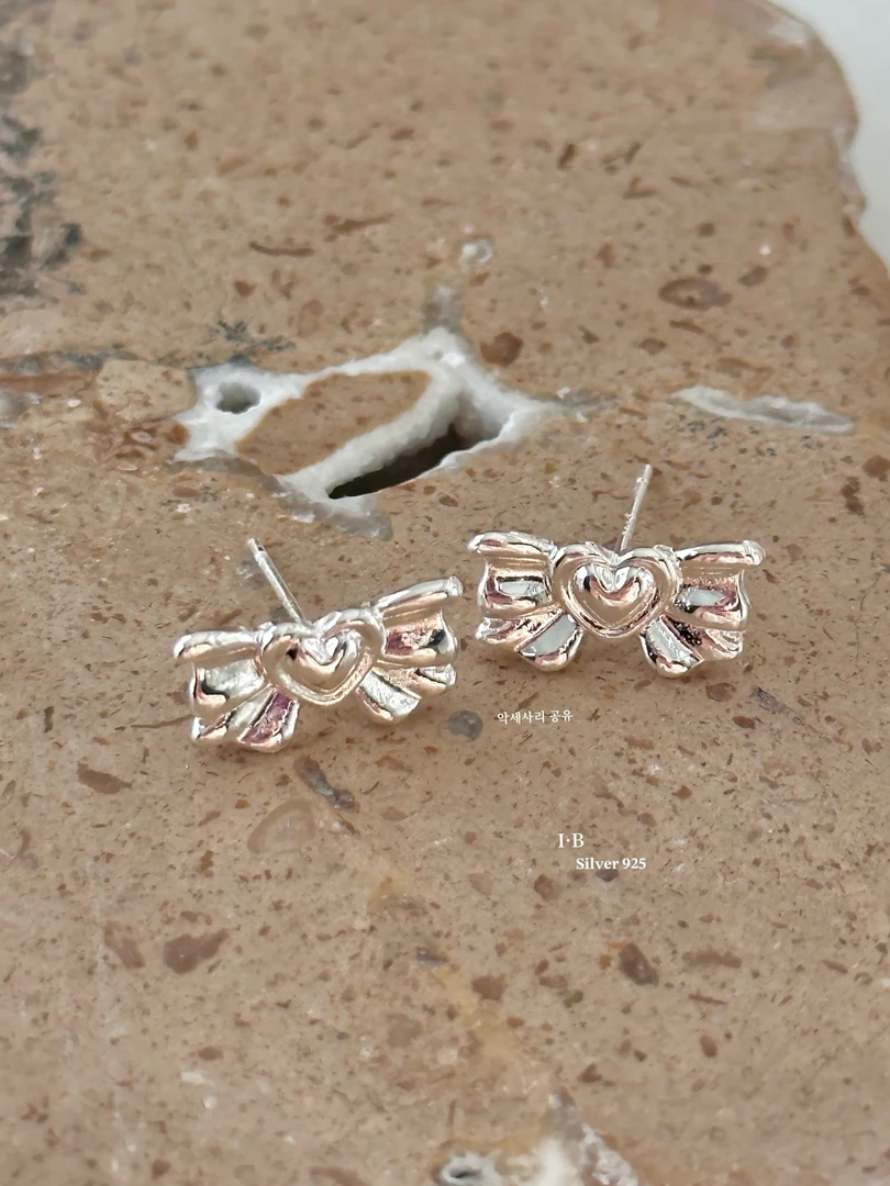 铜合金耳饰 爱心蝴蝶结耳钉 28790