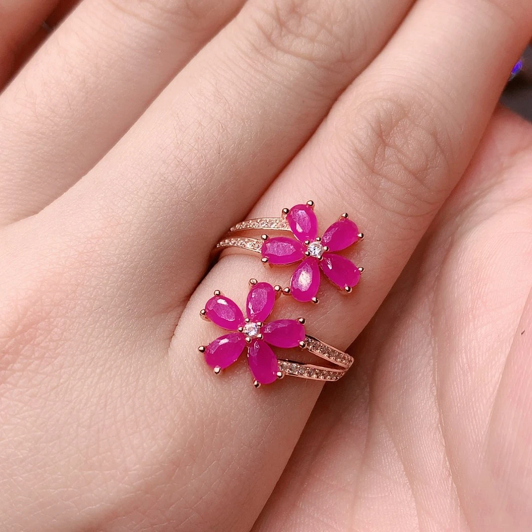 红宝石戒指银S925镶嵌