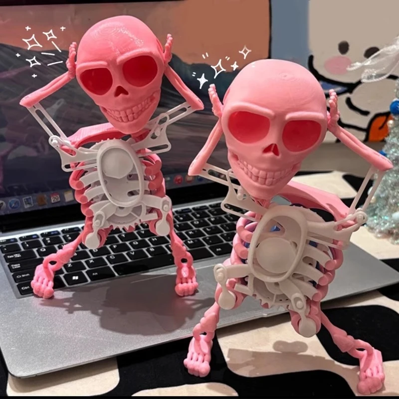 3D会跳舞的骷髅头小人摇摆手动上弦摇头晃动沙雕齿轮发条解压玩具