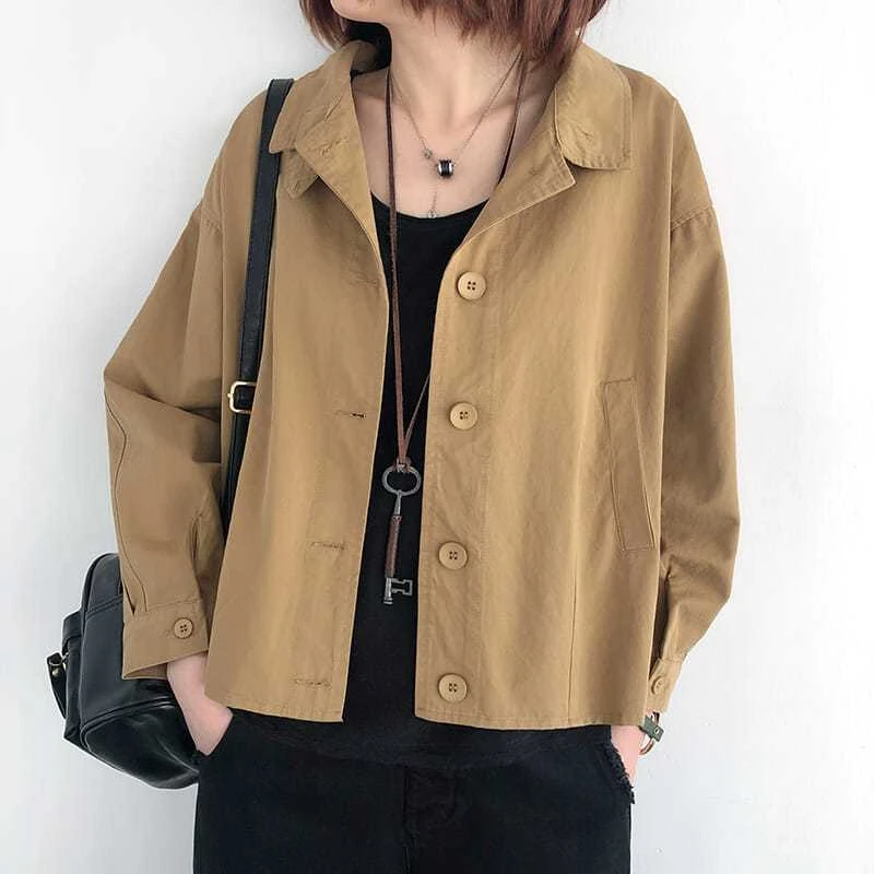 工装风短款纯棉外套女士春秋新款设计感大码宽松显瘦百搭上衣质感