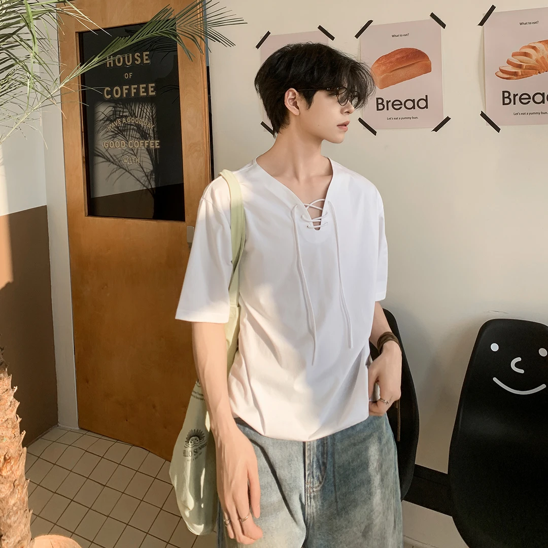 白口阳【负距离】cleanfit 禁欲系V领抽绳T恤休闲宽松百搭短袖TT612