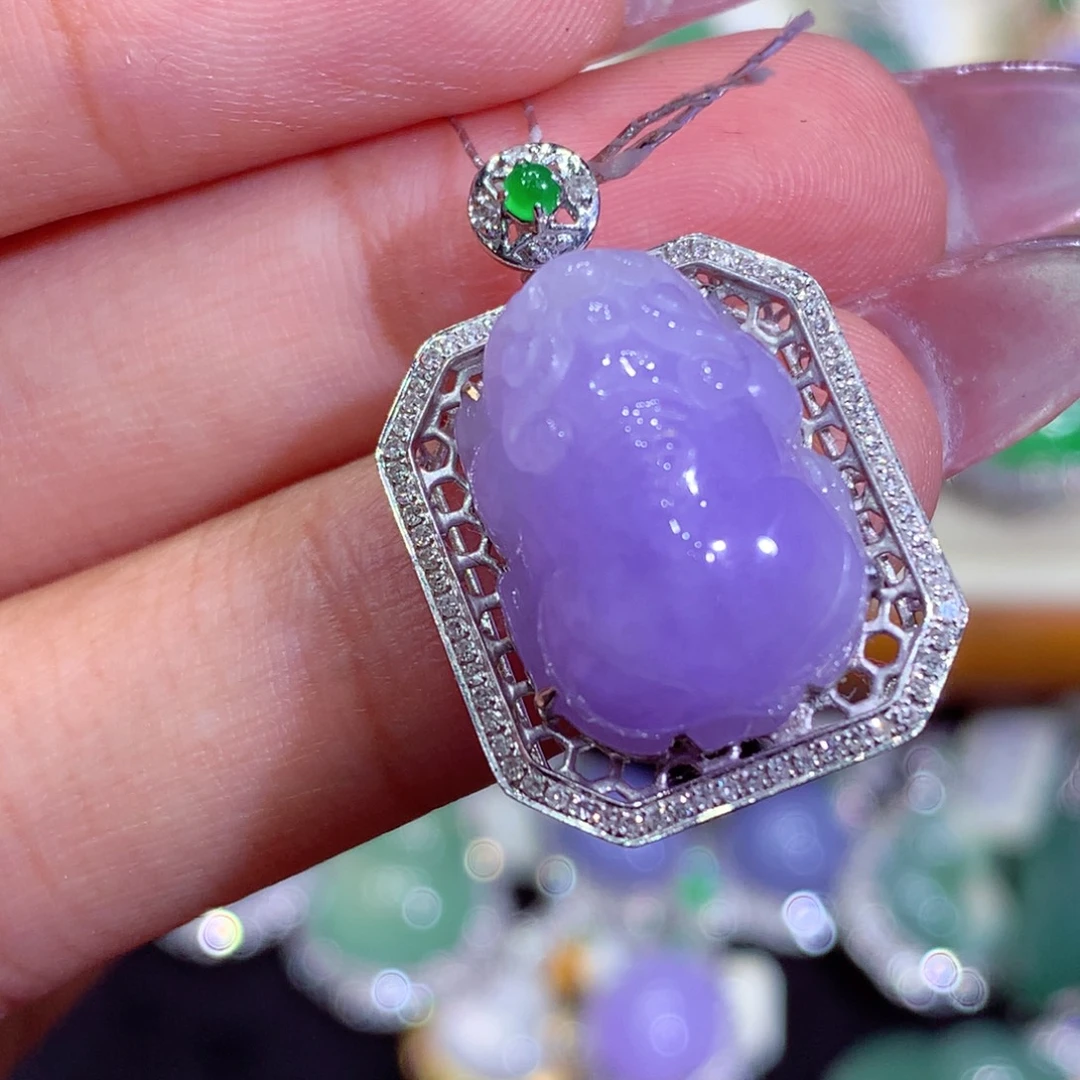 翡翠18K金镶嵌吊坠(不含链)