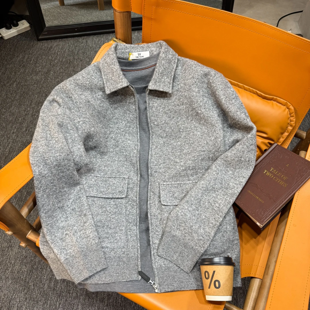 汤姆 弗罗特TF-SP033新款男士秋季绵羊毛针织翻领外套百搭时尚