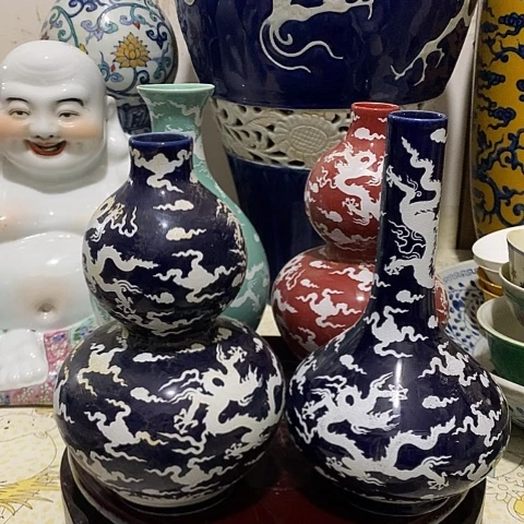 单色釉龙纹葫芦瓶4个