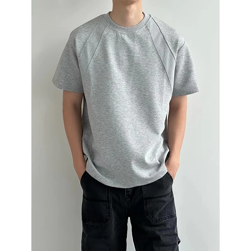 cleanfit美式重磅解构短袖男夏季boxy版型T恤空气层灰色上衣