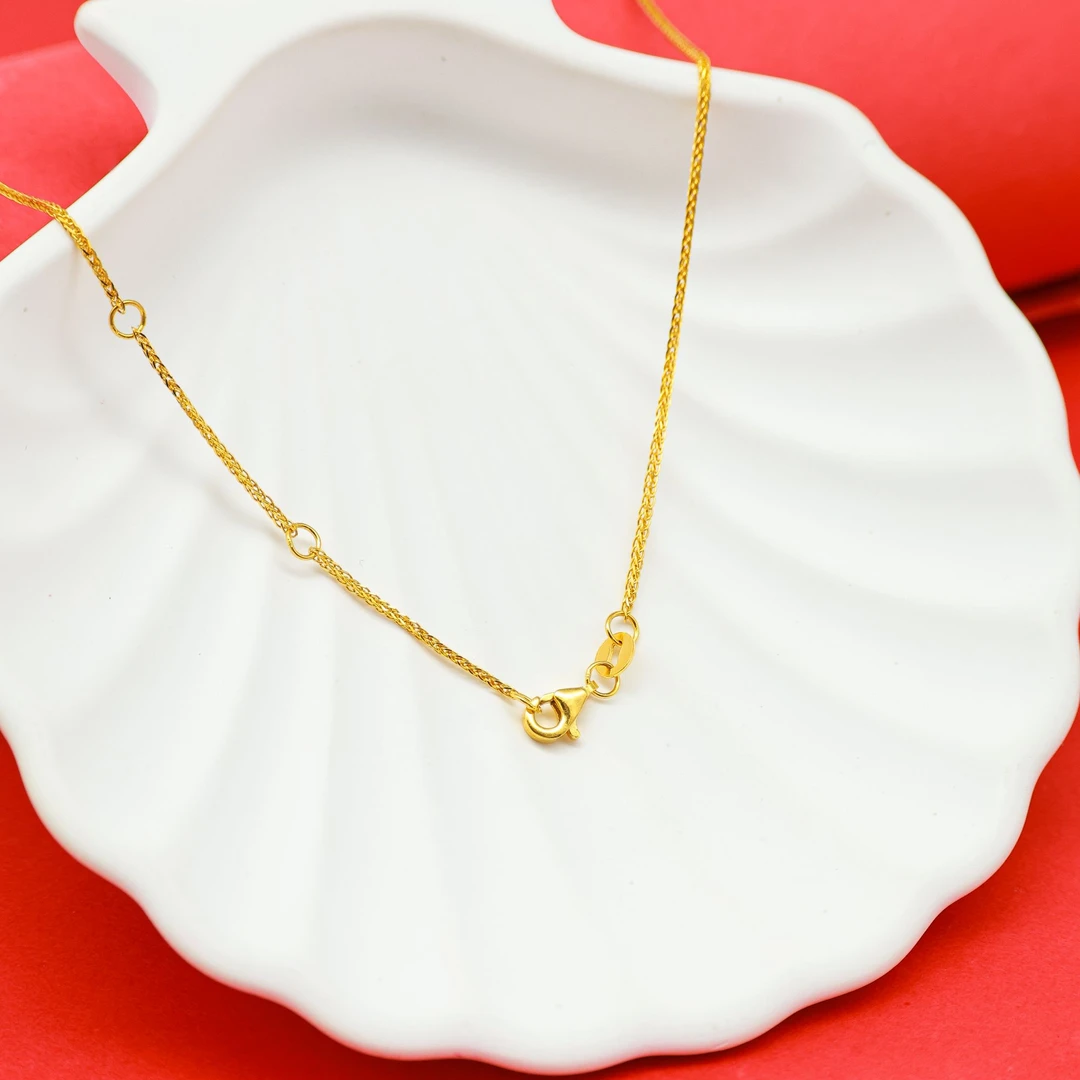 黄金项链女足金999不对称锁骨链3D细金链子素链新款金首饰