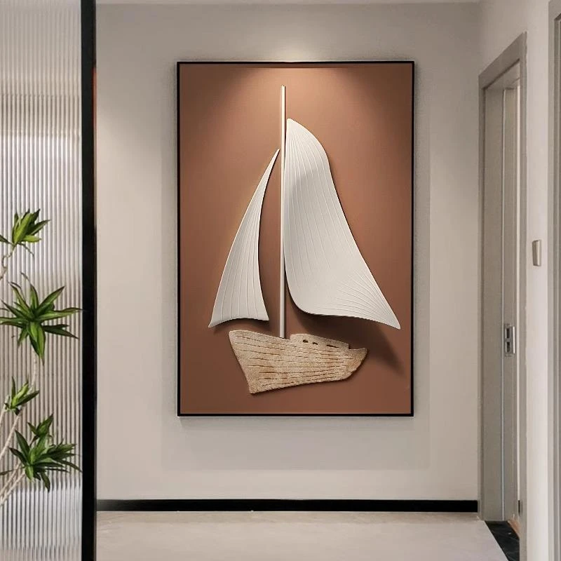 一帆风顺立体感抽象侘寂风客厅装饰画沙发后背景墙卧室房间壁挂画