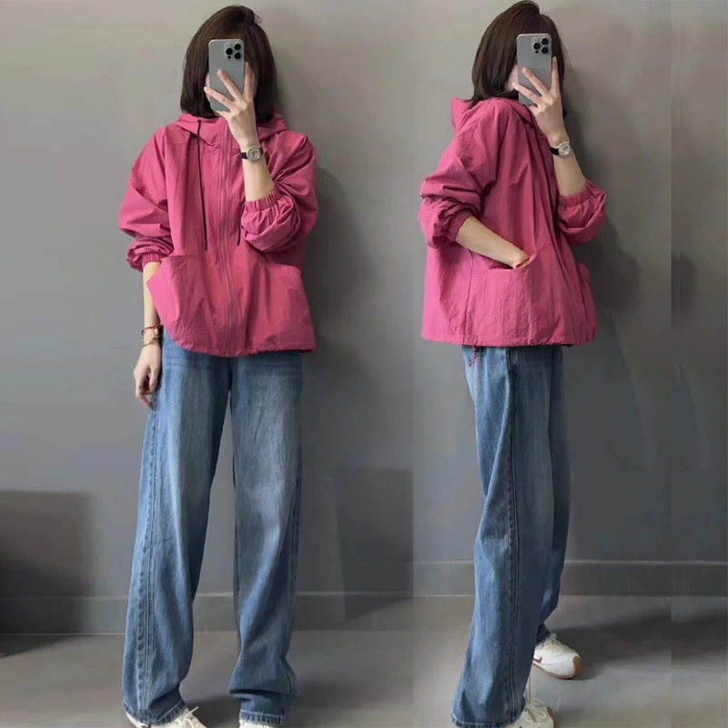 欧货连帽拉链冲锋衣外套女2025春秋新款宽松显瘦工装夹克开衫上衣