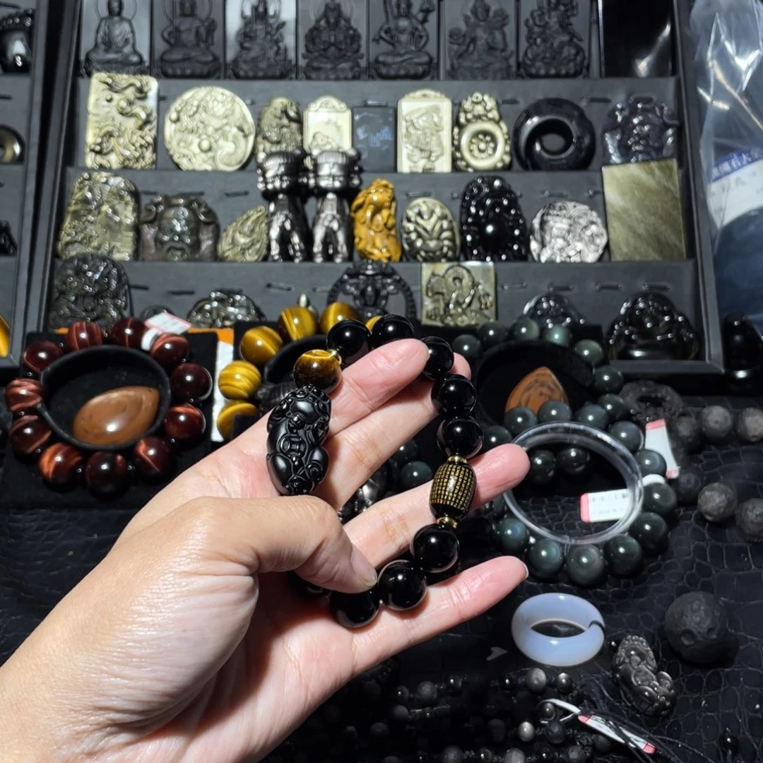 黑曜岩手链未镶嵌静*❤