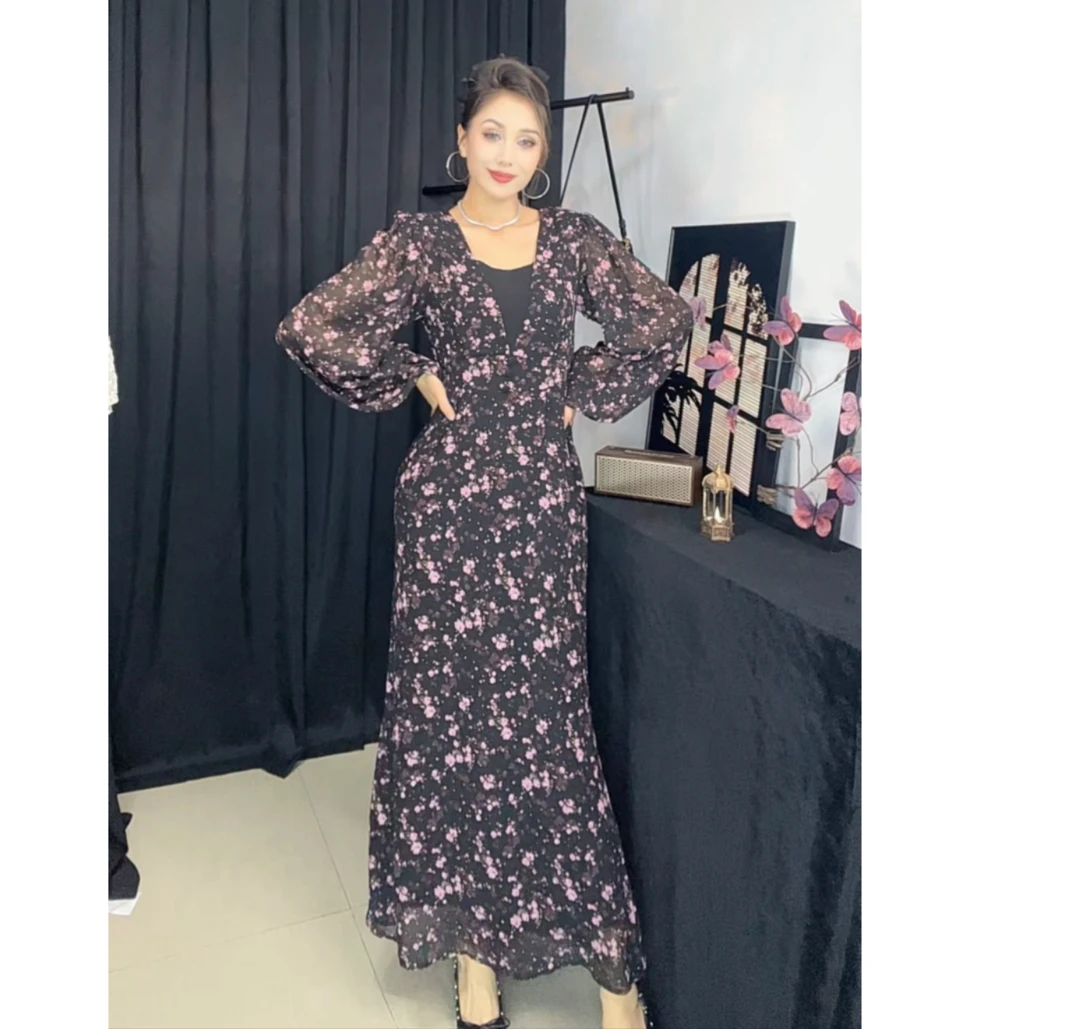 8765【美上简】灯笼袖时尚气质新款女装连衣裙