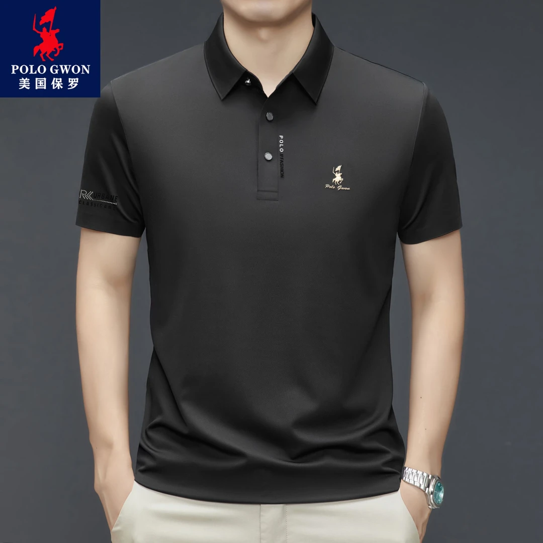 新款男士冰丝短袖T恤衫宽松透气舒适凉爽感纯色翻领polo衫男