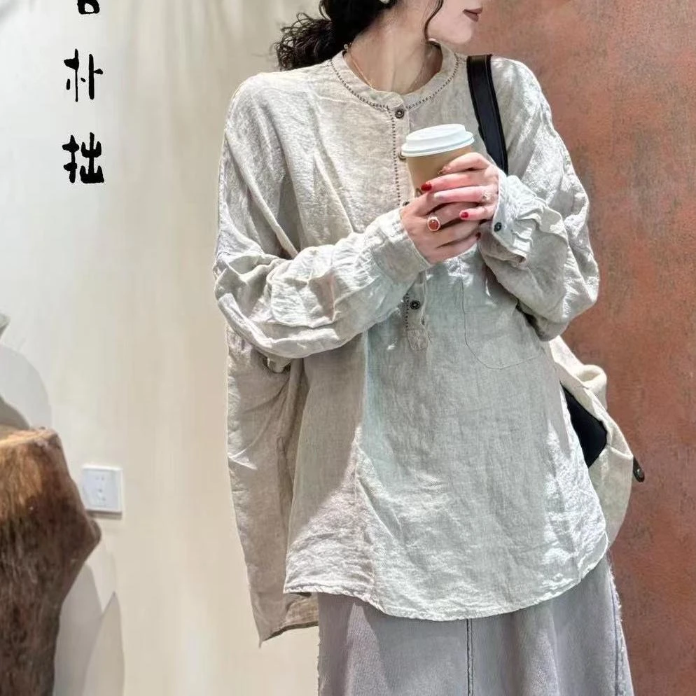 猫迷森林 高端进口雨露麻手工绣线中长款套头上衣241140