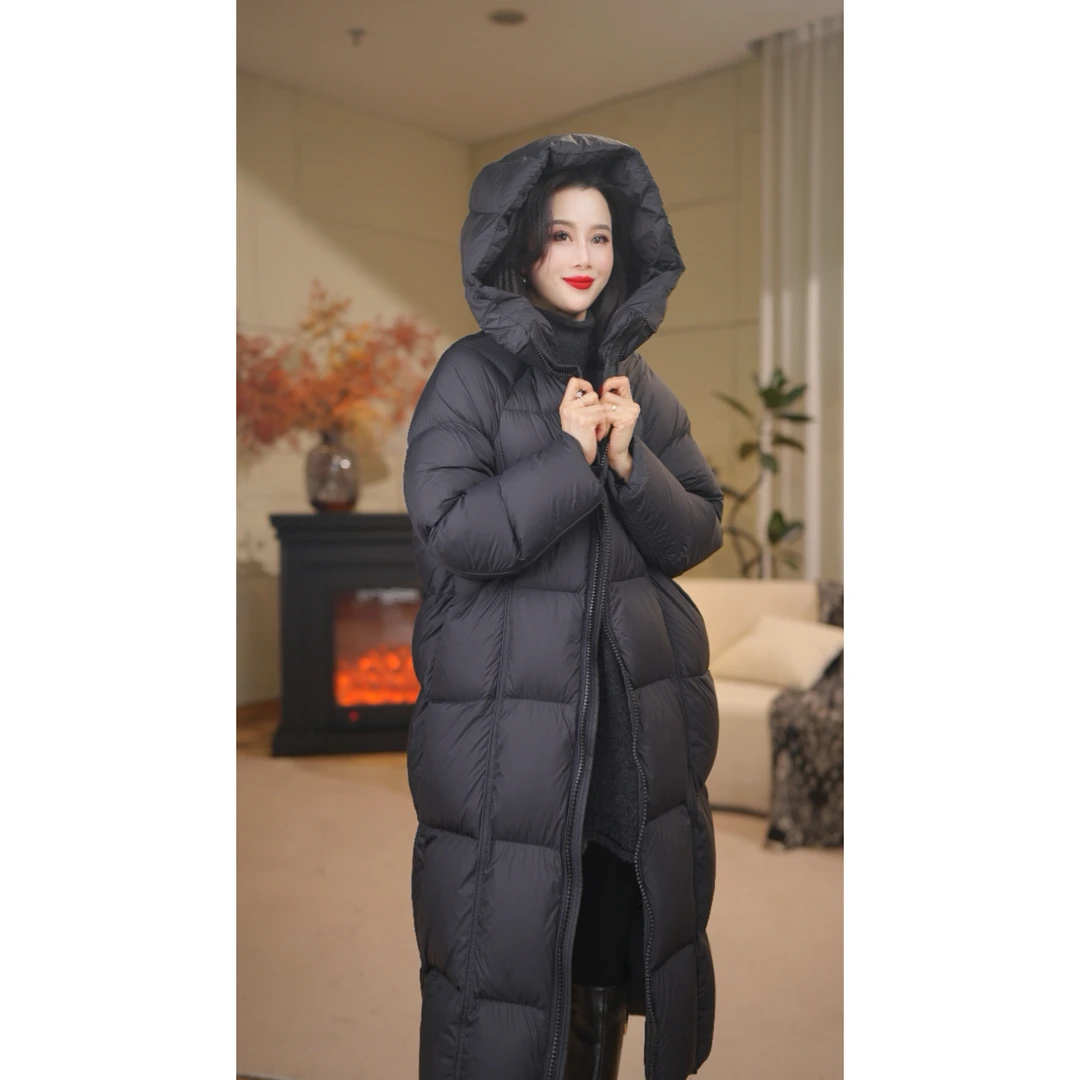 【宠粉长款】超300克90鹅绒过膝连帽羽绒服Y09
