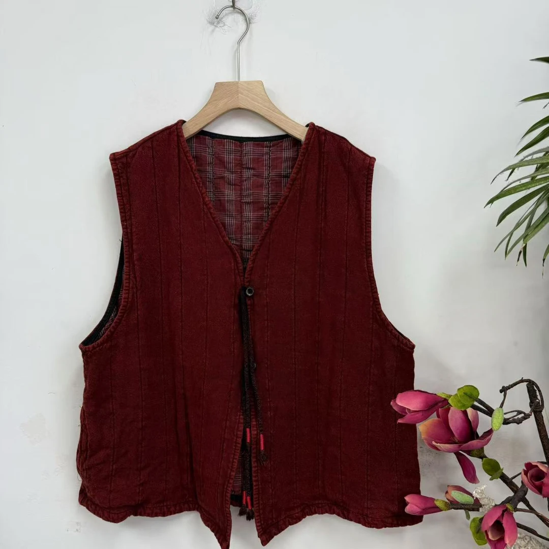 花璟原创设计炒色做旧流苏飘带夹棉马甲（衣长65胸围122）