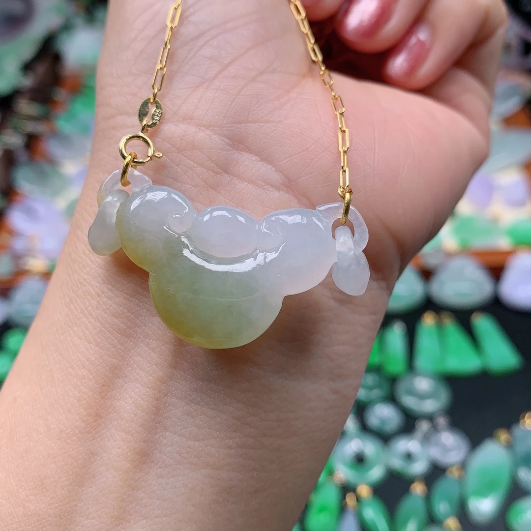 缅甸天然A货翡翠，冰黄翡如意锁，编号148/1212尺18.7-37-6