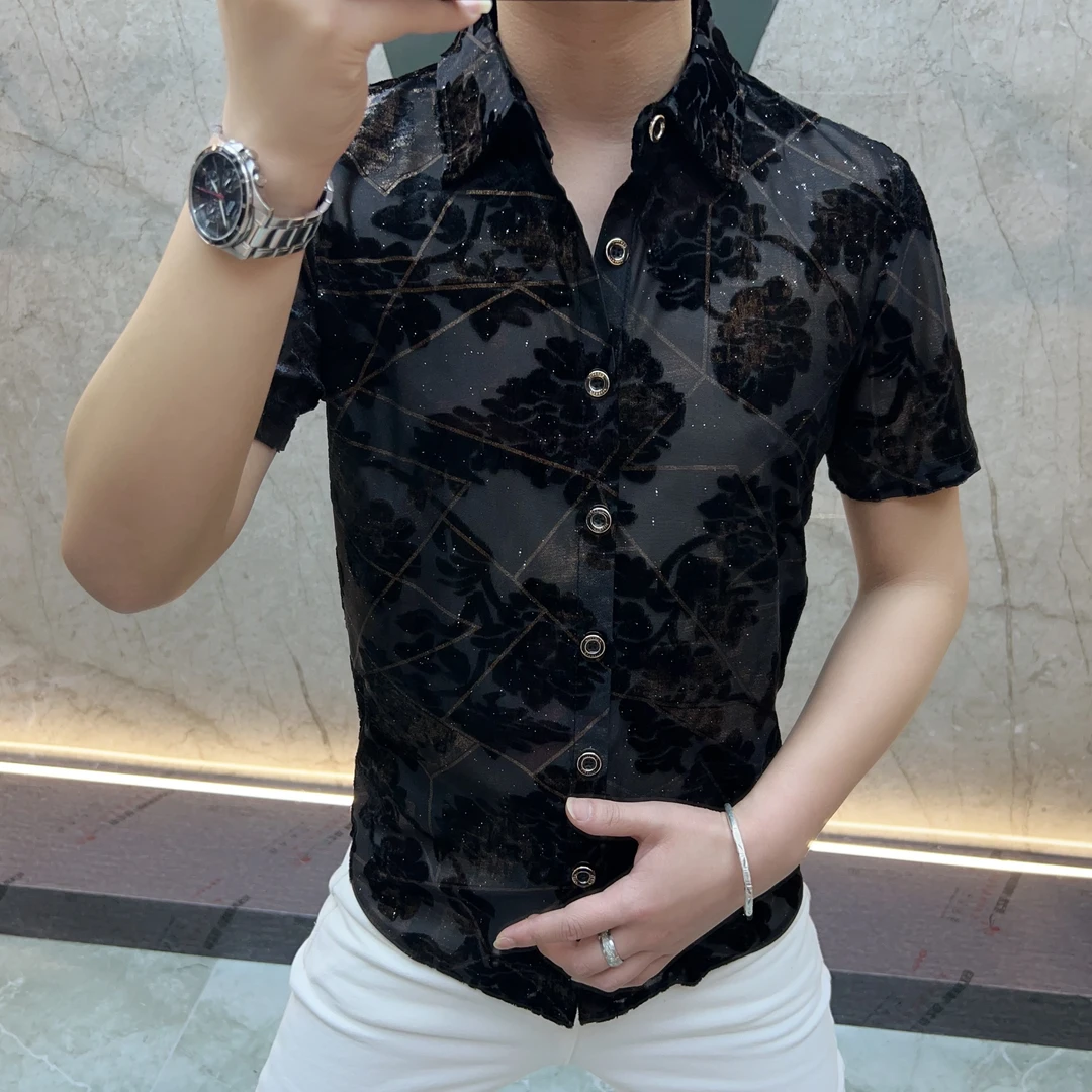 欧货男装时尚休闲夏季商务翻领轻奢拉链百搭透气半袖男士休闲衬衫